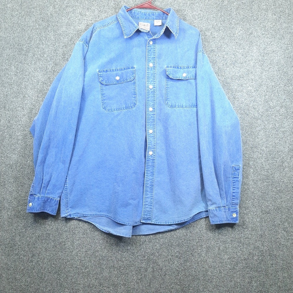 LL Bean Button Up Shirt OMT16 XL Reg Mens Blue Cotton Denim Style Workwear